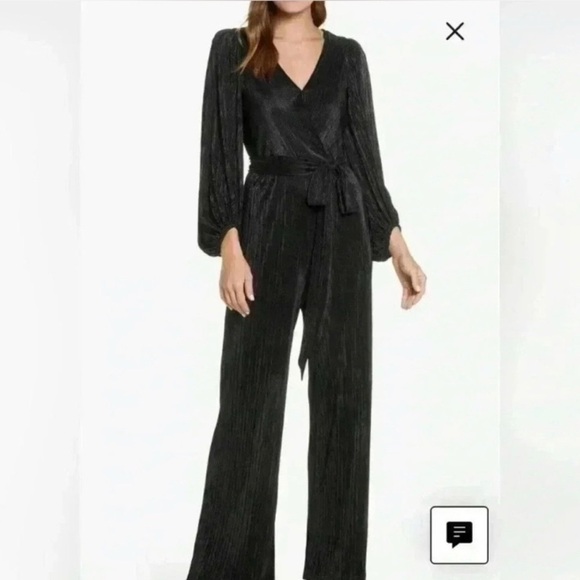 Eliza J. Long Sleeve Open Back Metallic Black Jumpsuit - Picture 1 of 11